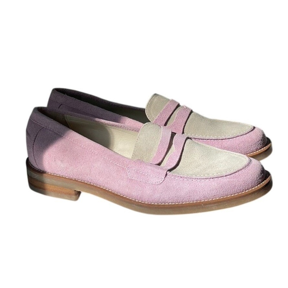 Duke + Dexter Wildpink Rose Penny Loafers Pink Cream Gray Suede UK 6 US 8